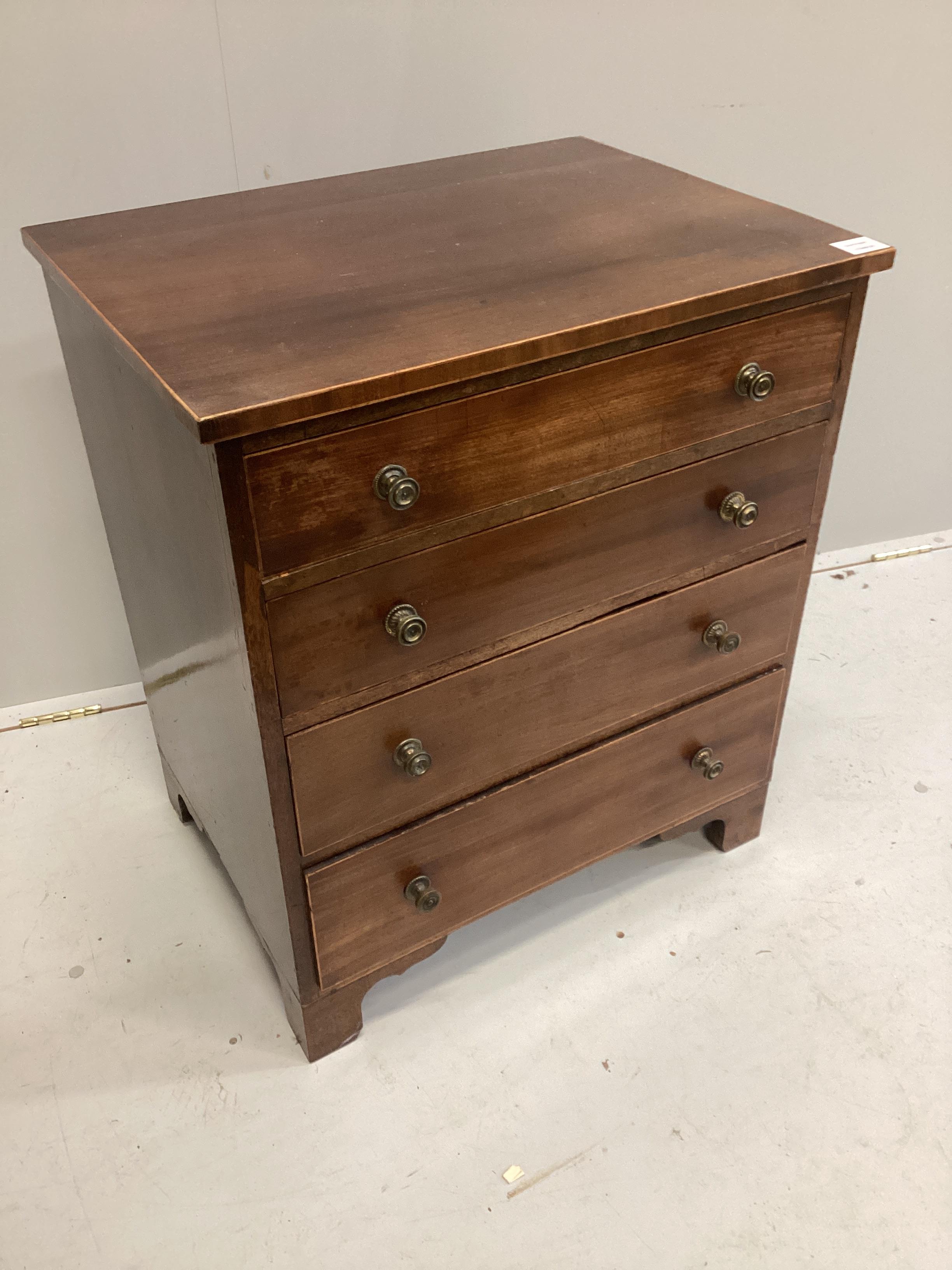 A small 19th century and later mahogany four drawer chest, adapted, width 63cm, depth 47cm, height 72cm